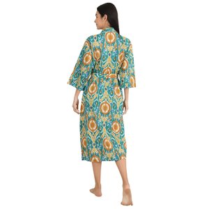 Kimono Ligero de Algodón para Verano, Estilo Boho Indio con Estampado Ikat, Bata de Playa de Lujo, Cubre Traje de Baño - Product Image 5