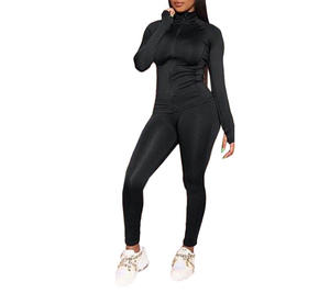 ชุดกีฬาผู้หญิง2ชิ้นชุดครอปเชิ้ตและกางเกงชุดวอร์มสีดำและสีขาวสำหรับฤดูใบไม้ผลิและฤดูใบไม้ร่วง - Product Image 3