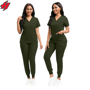 Juegos de uniformes médicos de talla grande Hexaplus 2024, pantalones superiores de tela vaquera elástica, Color marrón, rosa y morado diseñados para médicos y enfermeras - Product Image 3