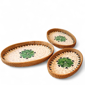 Bandeja de Servicio Ecológica de Ratán y Nácar Hecha a Mano para Servir Alimentos y Bebidas Diariamente en el Hogar - Product Image 2