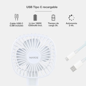 Coober Mini Foldable <b>Handheld</b> <b>Fan</b>, White, with Light, USB Rechargeable (Niaros 300040001) - Product Image 4