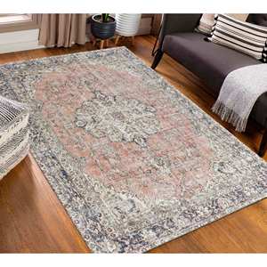 Medallion Turkish <b>Rug</b>: Non-Slip Vintage Design Carpet, Printed <b>Rug</b>,<b>Chenille</b> <b>Rug</b> - Product Image 1