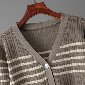 Conjunto de 3 piezas de punto a rayas para mujer, chaleco Sexy, suéter de manga larga, cárdigan, pantalones de cintura elástica, chándal de mujer, traje de punto - Product Image 6