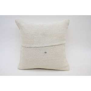 Oreiller carré en laine à rayures subtiles 12x12 pouces Coussin Kilim turc brodé de fleurs vintage tissé écologique antidérapant - Product Image 1