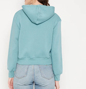 Sweat à capuche zippé décontracté pour femme Sweat à capuche à manches longues de couleur unie - Product Image 3