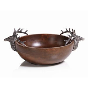 Bol de service en bois naturel avec poignée en métal en forme de tête de renne pour fruits ou salades, ustensile de cuisine, décoration de table, prix abordable - Product Image 1