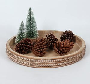 Bandeja decorativa redonda de madera de mango encalada hecha a mano bandeja decorativa de estilo Vintage rústico para servir, exhibir y decorar el hogar - Product Image 2