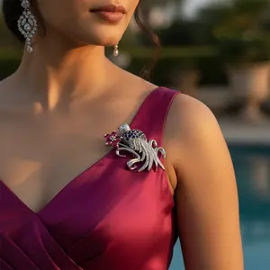 Broche d'oiseau en argent avec diamant zircon perle cristal fleur plaqué bijoux pour femmes cadeau - Product Image 3