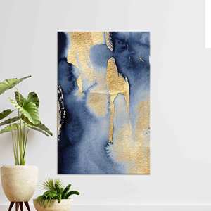 Tableau sur toile imprimé abstrait bleu et or scintillant - Décoration moderne pour la maison, toile emballée - Product Image 1