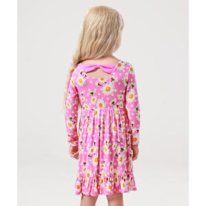 ชุดเดรสเด็กผู้หญิงแขนยาว 2T-12Y ทรงเอไลน์ ผ้าใยไผ่ วิสโคส ทรงเอ็มไพร์ เอวสูง - Product Image 4