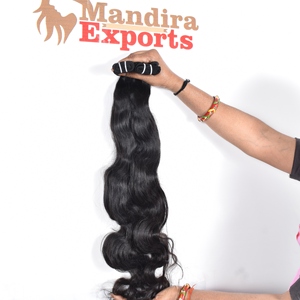 Extensiones de cabello Bodywave indio virgen natural alineado con cutícula Paquetes negros sedosos largos Onda natural de procesamiento no químico - Product Image 3