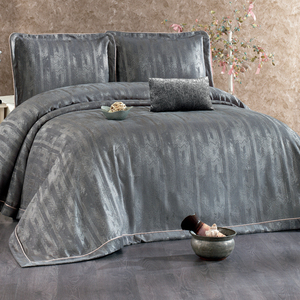 Guzide Riva Anthracite <b>Grey</b> 4-Piece Customized Classic Luxury Home <b>Bedspread</b> Set 100% Chenille Organic Woven Striped Washable - Product Image 1