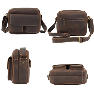 Sac messager en cuir véritable pour homme, bandoulière réglable, sacoche classique à fermeture éclair, couleur unie, usage quotidien - Product Image 1