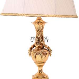 Elegante lámpara de mesa de latón dorado con pantalla de tela clásica hecha a mano adornado Vintage iluminación decorativa acento - Product Image 3