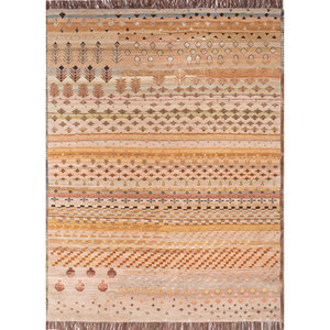 Alfombra Manchaha de Lana y Seda de Bambú con Patrón Geométrico Rojo y Naranja, Anudada a Mano, para Decoración de Sala de Estar - Lev-776 - Product Image 1