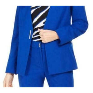 Blazer Senza Colletto da Donna Calvin Klein con Chiusura a Bottone Singolo, Stampa Blu e Ricamo, Tessuto Lavorato a Maglia, Taglia 10 - Product Image 3