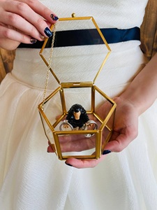 Caja de anillo con forma de Heaxgon de borde de latón de vidrio transparente de calidad superior, caja de pendientes de baratija de almacenamiento de joyas, precio razonable, Color dorado - Product Image 3