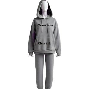 ชุดเสื้อมีฮู้ดสำหรับสตรีทแวร์กางเกงบานล้างกรดชุดวอร์มใส่เล่นเลานจ์ออกแบบโลโก้ได้ตามต้องการ - Product Image 1