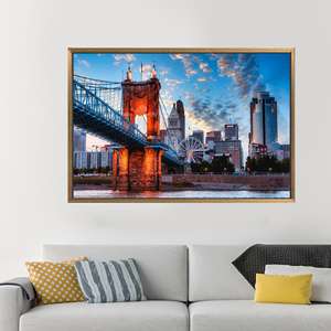 Póster en lienzo de Cincinnati: impresión para colgar en la pared con diseño de paisaje urbano, 1P: con marco dorado - Product Image 1