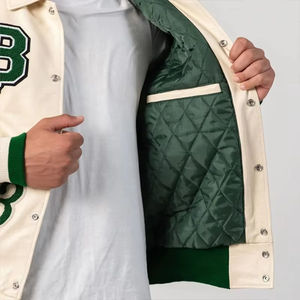 Chaqueta Varsity de Béisbol Vintage con Manga de Cuero y Parche de Chenilla Bordado Personalizado OEM para Hombre, Chaqueta de Invierno - Product Image 4