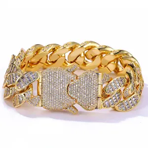 Premium European American Hip Hop <b>Men</b> <b>Bracelet</b> 18mm Three Row T-Square Zircon Cuban <b>Chain</b> Geometric Trend - Product Image 5