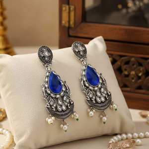 Elegant Oxidised Chandbali <b>Earrings</b> for Women Handcrafted Indian Antique Design Dangle Jewelry for Daily Use - Product Image 2