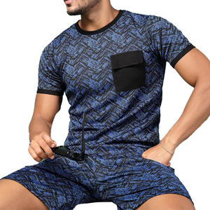 T-shirts de plage d'été à la mode pour hommes avec short Twin Set de couleur unie à manches courtes Casual Sublimation Printed Twin Set - Product Image 4