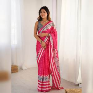 Sari de Diseño Tradicional Indio de Bollywood, de Chinnon Pesado, de Secado Rápido, para Todas las Temporadas, para Bodas y Fiestas Étnicas - Product Image 1