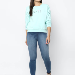 Sudadera de lana de algodón rosa de alta calidad de fabricantes de mujeres Sudadera de cuello redondo bordada personalizada - Product Image 2