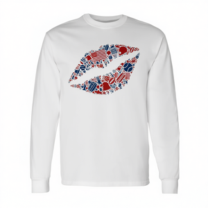 Camiseta Promocional de Manga Larga con Silueta de Labios Sexys y Símbolos Americanos para el 4 de Julio - Product Image 2