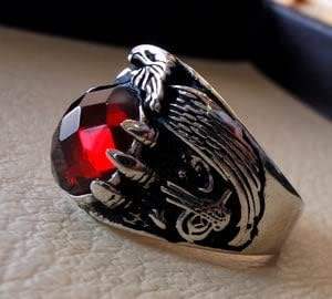 Anillo de Plata de Ley 925 con Garra de Águila y Piedra Preciosa de Granate Rojo Natural, Anillo de Nacimiento de Enero, Novedad al por Mayor para Hombre - Product Image 6