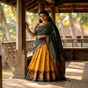 ชุดเลเฮนกาผ้าไหมคันจีวารามสไตล์อินเดียแบบใหม่ พร้อมงานปักดิ้นทองแท้สำหรับผู้หญิง มีสินค้าพร้อมส่ง - Product Image 1