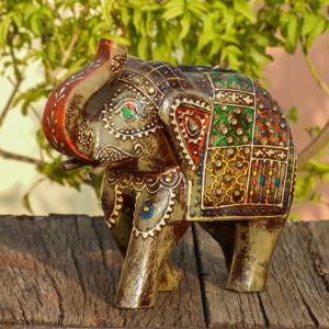 Support de lumière de thé éléphant en bois peint pour les cadeaux de mariage de Noël et de Pâques - Product Image 3