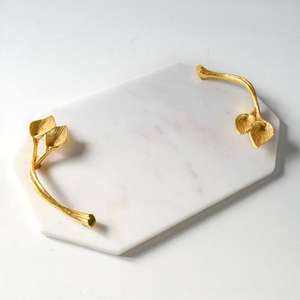 Plateau miroir décoratif en métal plaqué or fabriqué à la main poignée en or de luxe avec miroir centre de table décoratif plateau de décoration - Product Image 4