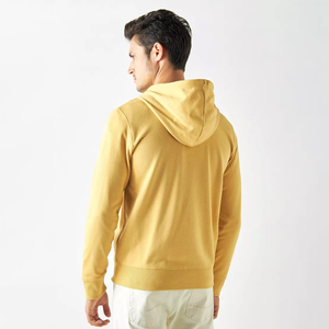 Sudadera con capucha térmica con cremallera para hombre de algodón 100% al por mayor, ropa de invierno informal con logotipo personalizado con patrón sólido y cremallera Lisa teñida - Product Image 2