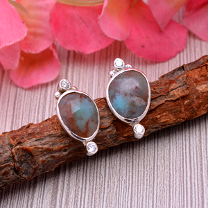 925 Plata sólida Natural Aquaprase 16X12mm piedra preciosa Cz conjunto plata bisel Stud pendientes 6 GMS decente Joyería Moderna para mujer chica - Product Image 4