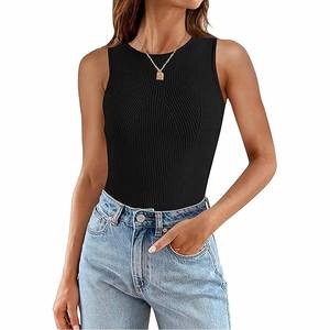 Camisetas sin mangas de moda de verano para mujer, camisas ajustadas acanaladas sin mangas, Top corto de diseño personalizado para mujer, fabricado por Dressports - Product Image 1