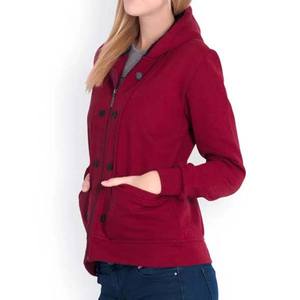 Sudadera con Capucha Roja Sólida para Mujer con Cierre y Estampado Personalizado, Ropa Casual de Invierno, Tejido de Felpa, Bolsillos Laterales - Product Image 2