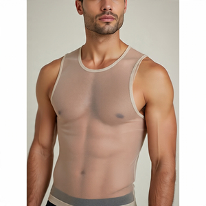Camiseta sin mangas de malla transparente Sexy para hombre 100% poliéster que absorbe la humedad transpirable ropa deportiva de secado rápido - Product Image 2