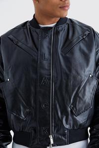 Chaqueta de cuero en relieve regular con estilo personalizado negro para hombres 2024 impermeable grueso ecológico chaqueta de motorista de invierno Huzaifa - Product Image 3