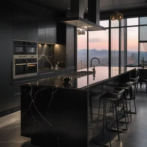 Panneau de marbre artificiel en pierre frittée noire élégante et durable, style design moderne pour les murs de la salle de bain de la cuisine commerciale à domicile - Product Image 1