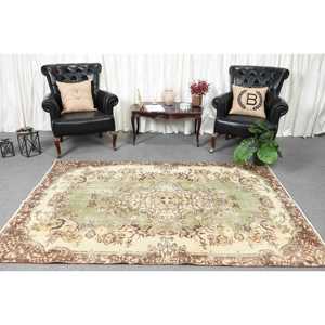 Tapis turc vintage, tapis de 5,4 x 7,8 pieds, grand tapis oriental vert - Product Image 2