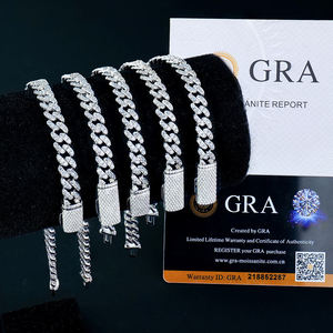 Luxury Men's Jewelry 6MM Width 925 Sterling <b>Silver</b> Platinum Plated Brilliant Cut VVS GRA <b>Charm</b> Moissanite Chain Link <b>Bracelet</b> - Product Image 2