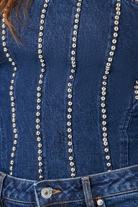 เสื้อสตรีผ้าเดนิมพลอยเทียมเสื้อเกาะอกสำหรับผู้หญิงดีไซน์แบบกำหนดเอง - Product Image 3