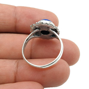 Precioso aspecto 925 plata esterlina Natural lapislázuli piedra preciosa forma redonda elegante anillo hecho a mano joyería fina proveedor al por mayor - Product Image 5