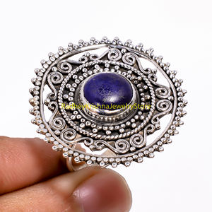 แหวนเงินแท้ 925 ลายฉลุ ประดับด้วยพลอยลาพิส ลาซูลี รูปทรงวงรี แบบวินเทจ |   เครื่องประดับหินสีน้ำเงินทำมือ - Product Image 6