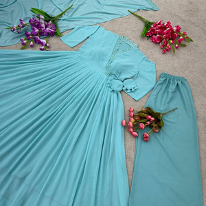 Vestido de Georgette de imitación con estilo completo y cosido completo con Dupatta y parte inferior Listo para usar Colección Hermoso vestido de color - Product Image 1