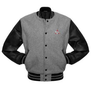 Veste universitaire personnalisée avec logo, manches en cuir, broderie noire, couple, baseball, veste pour homme, veste universitaire, veste varsity - Product Image 2