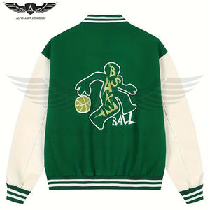 2025 Servicio OEM ODM Nuevo bloque de color vintage con parches bordados Chaquetas universitarias de manga de cuero de béisbol de ajuste suelto - Product Image 2