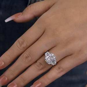 Solid Gold Plated Lab Grown Diamond White Radiant Cut Engagement Ring, Three Stone Lab Grown Diamond women Ring. - Product Image 6